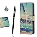 Produktbild Sony Xperia E5 Hülle, Sony Xperia E5 Schutzhülle Leder Hülle, Alfort 3 in 1 Flip Wallet Fashion Design Dual Use Falten Premium PU Leder Tasche Case Cover Folio Mappen Kasten Abdeckung für Sony Xperia E5 5.0" Smartphone Funktion Unterstützte Telefone mit Grüne Küste ( Farbe ) + Netter Staub Stecker + Alfort Schwarz Stylus Pen