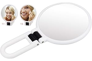 DESON Specchio a mano su entrambi i lati, 5 pezzi, pieghevole, con manico, rotondo, da viaggio, per truccare e acconciare