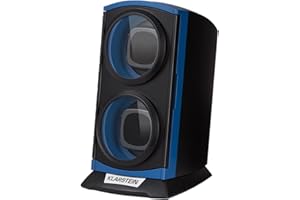 KLARSTEIN St. Gallen Premium - Caricatore per orologi, 2 orologi, 4 velocità, 3 rotazioni, finestre in vetro acrilico, luce LED blu, silenzioso, resistente all'abrasione, plastica durevole, Blu