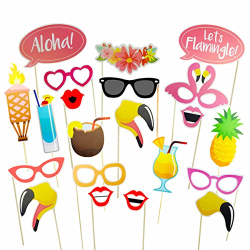Homankit 21 Stück Flamingo Hawaii Foto Requisiten Foto Accessoires für Sommer Strand Urlaub Geburtstag Hochzeit Party - 2