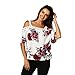 Produktbild Damen Blusen FORH Frauen Elegant Blumendruck Spitze Chiffon Bluse Sexy Off Shoulder Träger Kurzarm Chiffon Tunika Sommer T-Shirt Casual Übergröße Pullover Sweatshirt Tanktops Oberteil (Weiß, S)