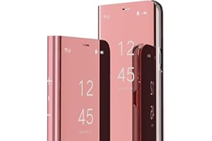 COTDINFOR Compatible with iPhone 12(6.1 inch) Custodia Trucco Specchio Sottile Clear Cases Flip Cavalletto Pieghevole Custodia Paraurti Bumper Cover per iPhone 12 PRO / 12 Case Mirror Rose Gold MX.