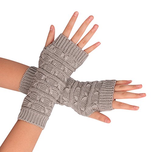 Ularma Brazo suave invierno guantes sin dedos guantes de punto unisex (Talla única, gris)