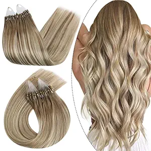 Ugeat 22 Inch 50Gram 1g/s Human Hair Extensions Micro Loop Color Golden Brown with Platinum Blonde Extentions Real Hair Micro Ring: 22inch, 9A/60/9A