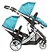 Duellette 21 BS Twin Double pushchair stroller Buggies Tandem 2 seat units, 2 Footmuffs and 2 rain covers, by Kidz Kargo Silver Chassis Teal Mist
