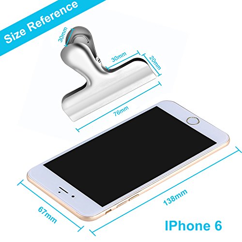 Ipow 10 Stück große Metall Clips Tüten Verschlussclips Brief Klammern aus rostfreiem Edelstahl, Starke Federkraft, 76mm Breite. - 3