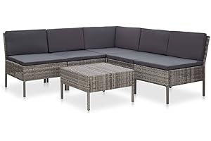 vidaXL Set de Muebles de Jardín 6 Piezas y Cojines Patio Terraza Conjunto Casa Exterior Comedor Aire Libre Mesa Silla Asientos Ratán Sintético Gris