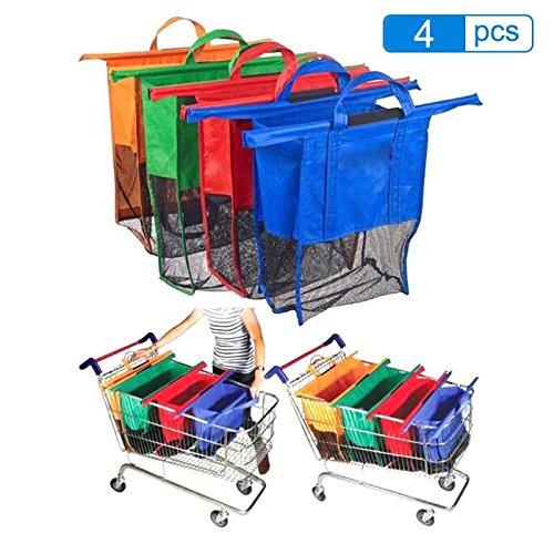 kit completo de 4 Ecobolsas diseñadas en tamaños escalados exactos para carro compra plegables reutilizables cada articulo en su bolsa ( verduras, pescados, conservas...) y directamente al coche y directamente a casa PRODUCTO TOP 2018 CHIPYHOME