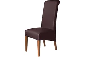 iEventStar High Back Chair Cover PU Faux Leather Waterproof Stretch Dining Chair Protect Slipcover (Brown High Back, 4)