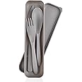 CUNTAUK Travel Cutlery Set with Case, Portable Cutlery Set Reusable Plastic Forks Spoon Tableware, Camping Cutlery Set for Travel Picnic Outdoor Office School Lunch Box or Daily Use (Gray), DARK-2-4