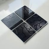 DECORITA 4'l&uuml; Takım | Cam Bardak Altlığı | 10cm X 10cm | (Antrasit Kristal)