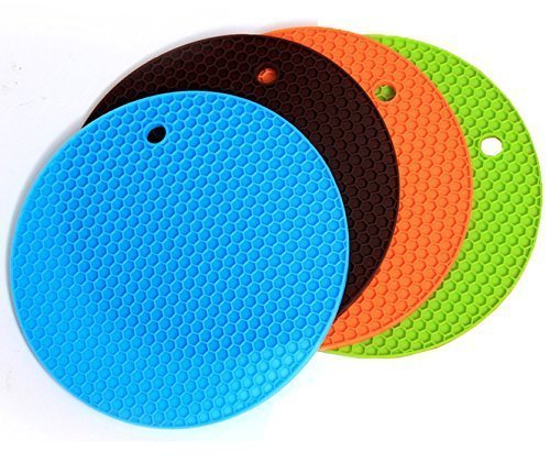 Silikon Topfuntersetzer, 4 extra dick Mehrzweck Silikon Abtropfmatte, Silikon Topflappen, Untersetzer, rutschfest hitzebeständig Hot Pads für Home Küche Verwendung – Rund - 4