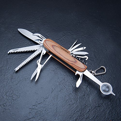 PEARL 16in1-Multifunktions-Taschenmesser aus Edelstahl mit Echt-Holz-Griff - 7