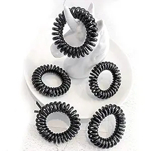Karki Fusion Black Spiral Hair Ties No Crease, Colorful Hair Ties, Elastic Coil Hair Ties, Phone Cord Hair Ties, Waterproof Hair Coils for Women Girls, (Black Color)(Pack of 5)