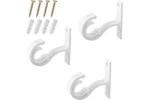 KOORIUM 3-Pack Heavy Duty Curtain Pole Brackets, Adjustable Aluminium Alloy Wall & Ceiling Mount for 25-28mm Rods, White Finish with Screws, Ideal for Living Room, Wardrobe & No-Drill Options