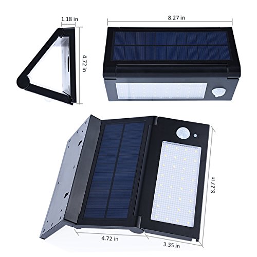32 LED Solarleuchte mit Bewegungsmelder, Solar Wandleuchte / Bewegungssensor Solarlampe / Solar Außenleuchte mit Zaunlampen Für Patio, Plattform, Yard, Kampierendes Faltbares Wasserdichtes (Schwarz) Solar Wall Lights - 2