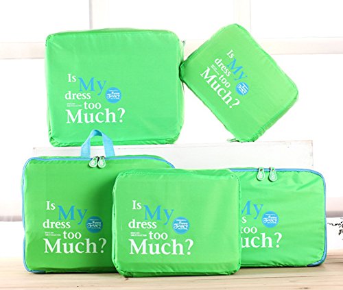 [Official Shop] BXT Travel Essential Bags-in-Bag,Travel Storage Suitcase Tidy Laundry Mesh Bag Clothes Pack Organiser Set of 5- Green