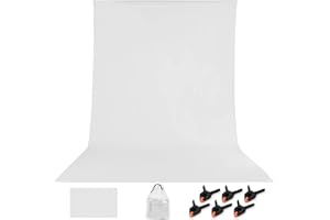 FDGAUCA Toile de Fond Photo Blanc,1,8 × 2,8 m épaissir Décors pour Studio Photo,100% Polyester Pliable Portable Blanc Professionnel Photographie Backdrop,pour Photo,Prise de Vue Vidéo,6 Pinces+1 Sac