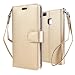 Produktbild Leathlux Huawei P9 Lite Hülle Gold , Reine Farbe Premium PU Leder Schutzhülle Bookstyle Tasche Schale TPU Case mit Trageschlaufe Standfunktion für Huawei P9 Lite 5.2"