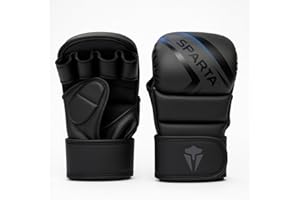 SPARTA Matte Black MMA Gloves – PU Leather Grappling & Sparring Gloves for Men | Hybrid Training Gloves for Kickboxing & UFC | Open Palm Design with Wrist Support & Shock Absorbing Foam
