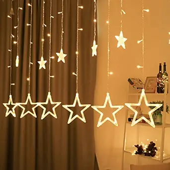 Coudre 138 LED Curtain String Lights with 8 Flashing Modes Decoration(12 Stars, Warm White)