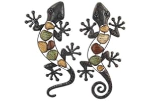 ROCKING GIFTS Ornement mural, x2 lézards, métal, 37 cm, décoration murale, jardin, extérieur, figurine lézard, décoration métallique, terrasse ou pendentif de clôture, salon, salle de bain