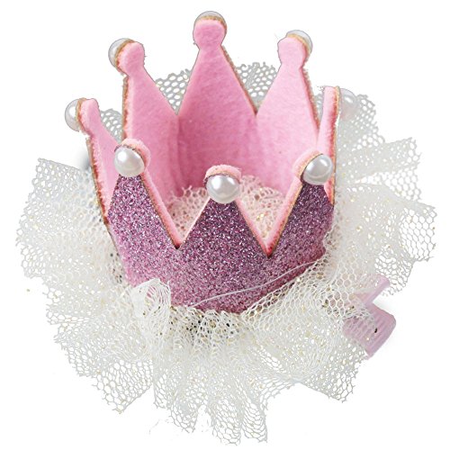 Kobwa(TM) Cute Snow Yarn Princess Crown Baby Hair Clips Party Accessory,Pink with Kobwa's Keyring
