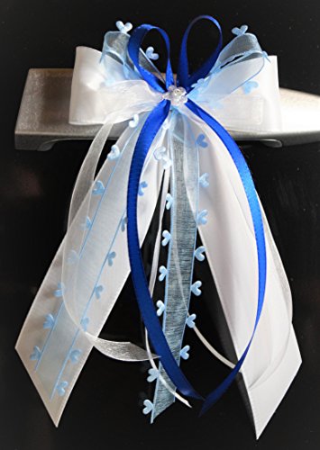 Antennenschleifen Autoschleifen Autoschmuck HEART Hochzeit weiß hellblau blau SCH0135 (10 Stück)