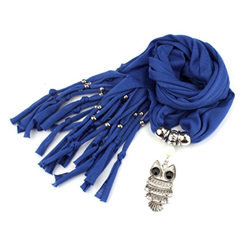 Fulltime(TM) Collier Femme Écharpes Owl Pendentif Glands Bijoux Écharpe Châle Wrap (Bleu)