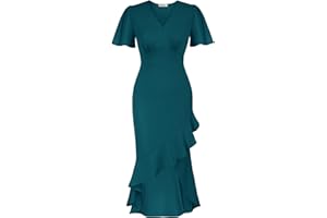 GRACE KARIN Elegancka damska sukienka koktajlowa, dekolt w serek, krótki rękaw, bodycon, sukienka wieczorowa, wesele, odświętna sukienka