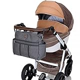 LCP Kids grosse Baby Wickeltasche PARIS GREY mit Wickelunterlage und vielen Fächern modern mit Universal Haken als Kinderwagen Befestigung für unterwegs - 5