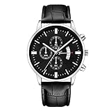 IG-Invictus Geneva Mens Watch Datum Edelstahl Leder Analog Legierung Quarz-Armbanduhr Geneva Watch 627 Gürtel Silber Schwarz Schwarz Gürtel