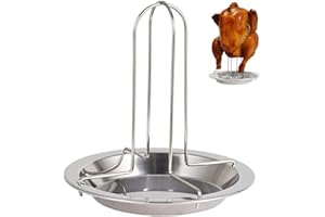 BSTCAR Soporte para pollo con bandeja de goteo, para asar pollo de acero inoxidable, soporte para asar, para horno y barbacoa