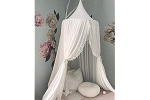 Vercico Kids Bed Canopy Round Dome Princess Girls Canopy Bedroom Nursery Decoration Queen Size Drape Bed Curtains