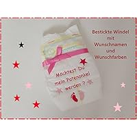 Bestickte Windel zur Geburt oder als Frage für die Paten
