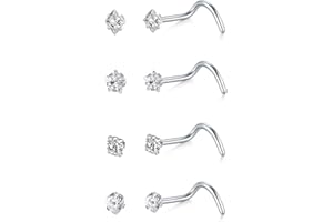 LAURITAMI 4 Pezzi Piercing Naso Brillantino Acciaio Inox 20G/22G Nostril Piercing CZ Orecchini Naso Signore Uomini Nostril Borchi,Argento/Oro/Oro Rosa