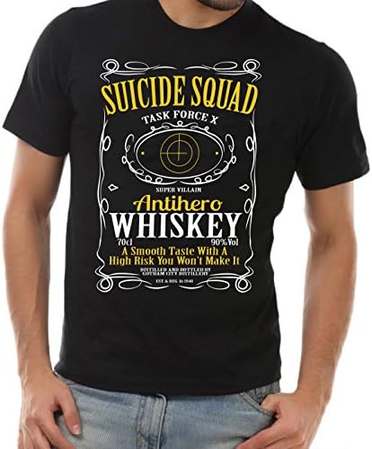 Suicide Squad T-shirt Antihero Whiskey Inspired Unisex Black Shirt Super Villains (2XL)