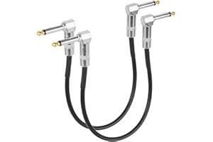 Goktvai 2pcs Guitar Patch Cables, 12in Right Angle Guitar Patch Auxiliary Cable 1/4" Noise-Free Instrument Effect Pedal Board Connector Cords for Electric Bass Mixer Perform