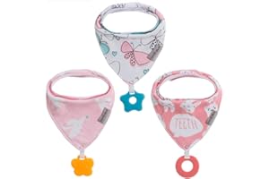 vuminbox Baby Bandana Drool Bibs 6-Pack and Teething Toys 6-Pack Made with 100% Organic Cotton, Super Absorbent and Soft Unisex