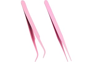 MOZEAT LENS Tweezers for Crafting, 2 PCS Stainless Steel Sticker Kit Multipurpose Straight and Curved Tip Small Jewelry Making Tools DIY Intricate Projects, Cardmaking, Scrapbooking, Model