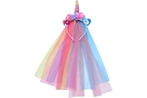 PRETYZOOM Einhorn Stirnband mit Tüllmähne Und Blumen Mädchen Geburtstag Outfit Kopf Reifen Mädchen Schleier für Erwachsene Und Mädchen