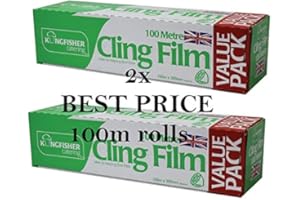 NITAAR 2 x Kitchen/Catering Cling Film Food Wrap Wrapping - 300mm Wide x 100m Long - 200m