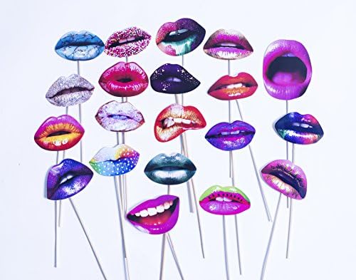 20 PCS Photo Booth Props Funny Colorful Sexy Lips Mouth Accessories DIY Kit for Party Wedding Chiristmas Birthday Reunions Halloween Graduation Festivals