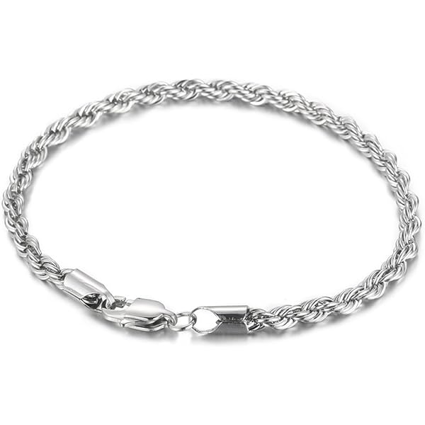 SUFFIRE Men's Twist Bracelet - 4mm Gloss Stainless Steel, Anti-Tarnish, One Size 21cm