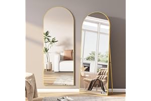 BHFFTHK Bogen Ganzkörperspiegel,165x60cm Gewölbter Spiegel mit Gold Metallrahmen Standspiegel HD Groß Bodenspiegel Wandspiegel mit Haken für Schlafzimmer Ankleidezimmer Spiegel