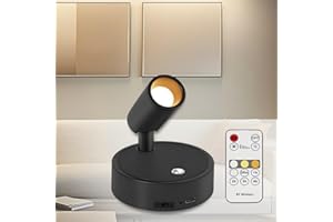 Kambo Spot LED Sans Fil Rechargeable 4000mAh - Éclairage d'Art Mini et Lampe de Lecture avec Télécommande et Touche Tactile - Minuterie Intégrée pour Plantes, d'Art, Armoires, Chambre, Salon, 1 Pièce