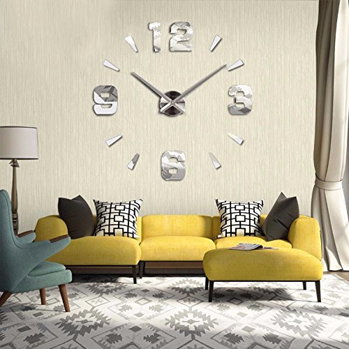 Muhsein 2017 new Modern Decor designDIY 3D Frameless Wall Clocks Creative Sticker Art Home Office clock (Silver)