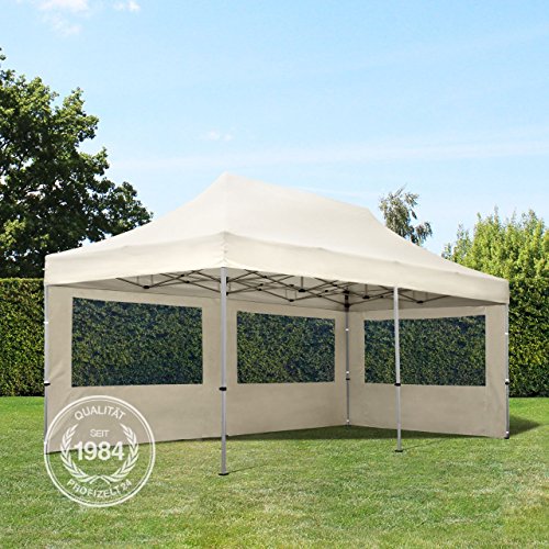PROFIZELT24 Faltpavillon Faltzelt Klappzelt Partyzelt Falt-Pavillon mit 2 Seitenteilen, ALU Popup für Garten Terrasse Feier Markt als Unterstand, Dachplane 100% WASSERDICHT 280g/m², 3x6m, creme - 2