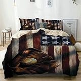 NR Parure de lit,Baseball Gants Ball Fond Drapeau Américain Culture Sportive Américaine,1 Housse de Couette 220x240 + 2 Taies d'Oreillers