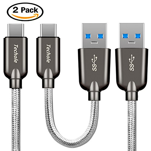 Cable USB C, Techole Cable Tipo C a USB 3.0 de Nylón (1m & 0.15m, 2 Pack), Carga Rapida y Sincronización para Samsung S8/S8+/S9, Note 8, Huawei P9/P10, Google Pixel, Nexus 5X/6P, OnePlus 2/3T – Gris